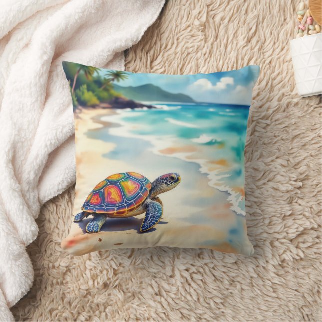 Watercolor Sea Turtle On a Beach Cushion (Blanket)
