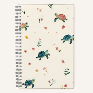Watercolor Sea Turtle Pattern Cute Coastal Floral Notebook