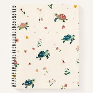 Watercolor Sea Turtle Pattern Cute Coastal Floral Notebook