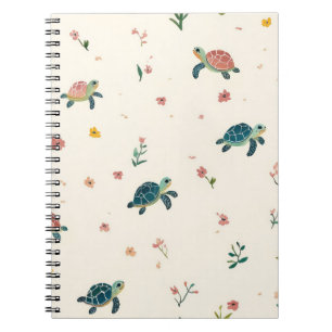Watercolor Sea Turtle Pattern Cute Coastal Floral Notebook