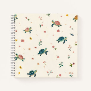 Watercolor Sea Turtle Pattern Cute Coastal Floral Notebook