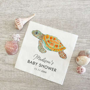 Watercolor Sea Turtle Personalised Baby Shower Napkin