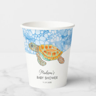 Watercolor Sea Turtle Personalised Baby Shower Paper Cups