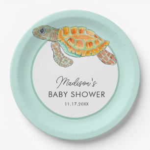Watercolor Sea Turtle Personalised Baby Shower Paper Plate