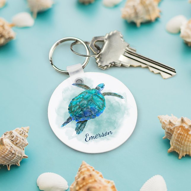 Watercolor Sea Turtle Personalised Key Ring (Creator Uploaded)