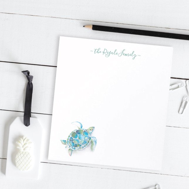Watercolor Sea Turtle Personalised Stationery Notepad (Sea Turtle notepad personalized unique watercolor art by Victoria Grigaliunas)