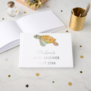 Watercolor Sea Turtle Personalized Baby Shower Guest Book