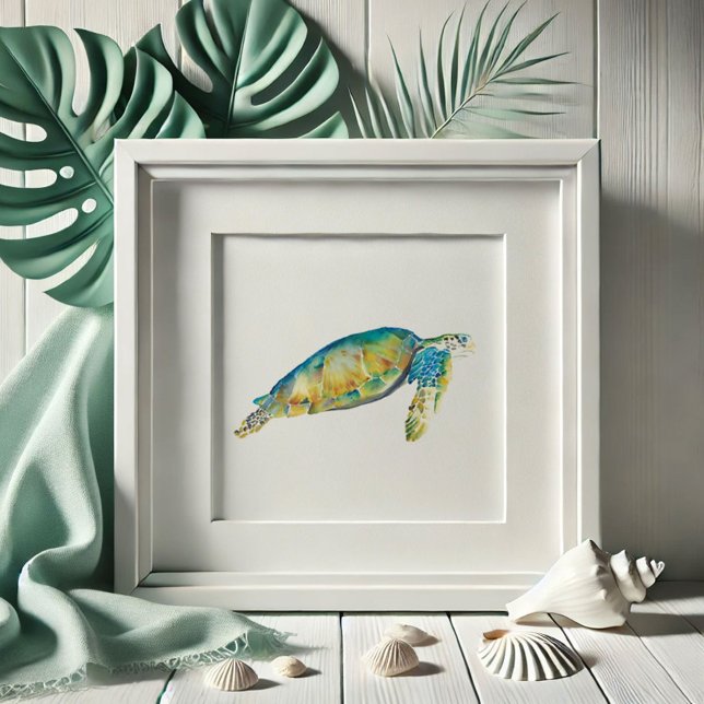 Watercolor Sea Turtle Poster (Beach pictures watercolor sea turtle drawing by Victoria Grigaliunas of Do Tell A Belle)