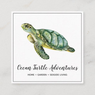 Watercolor Sea Turtle Square Business Card
