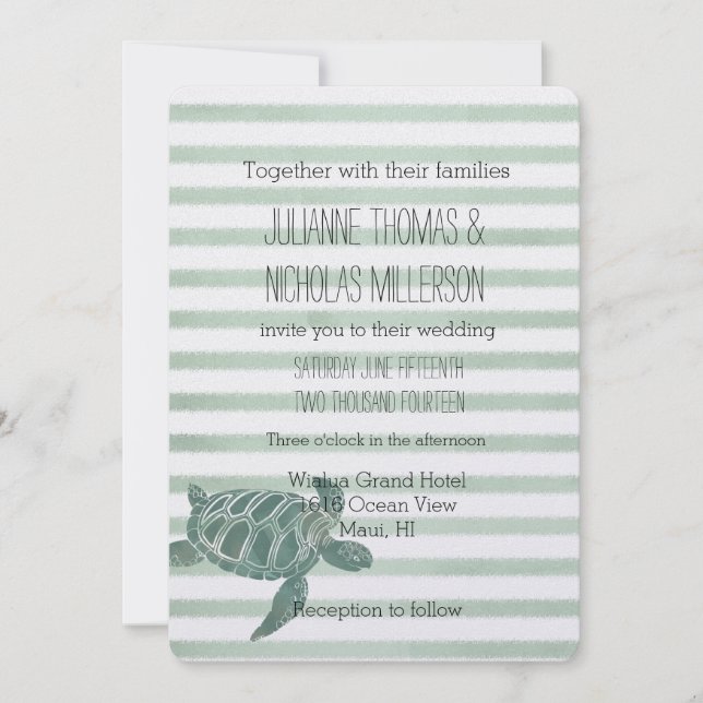 Watercolor Sea Turtle Stripes Wedding Invitation (Front)