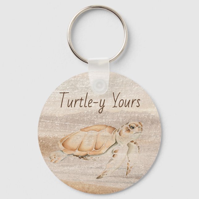 Watercolor Sea Turtle Totally (Turtle-y) Yours Key Ring (Front)