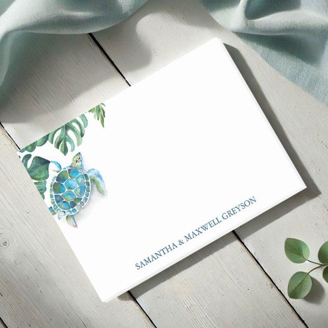 Watercolor Sea Turtle Tropical  Post-it Notes (Post it notes watercolor tropical sea turtle and palm leaf art by Victoria Grigaliunas DoTellABelle)