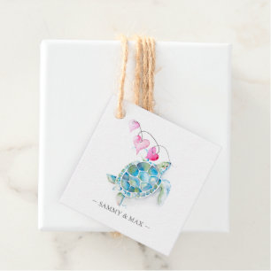 Watercolor Sea Turtle Valentines Day Favour Tags