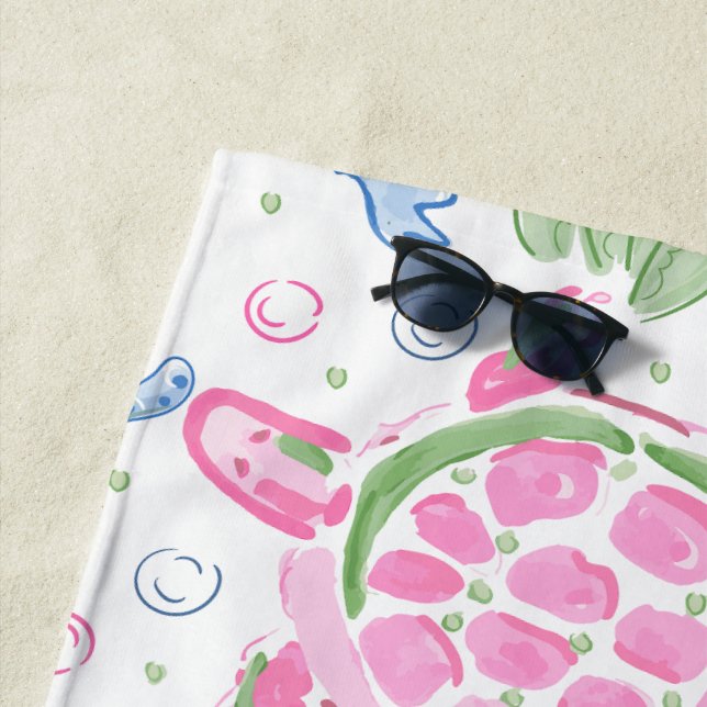 Watercolor Sea Turtles Coastal Ocean Beach Towel (In Situ)
