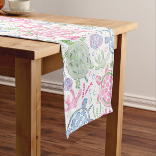 Watercolor Sea Turtles / Coastal Ocean Table Decor Medium Table Runner