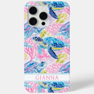 Watercolor Sea Turtles Monogrammed  iPhone 15 Pro Max Case