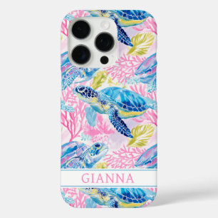 Watercolor Sea Turtles Monogrammed iPhone 16 Pro Case