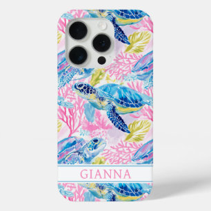 Watercolor Sea Turtles Monogrammed iPhone 15 Pro Case