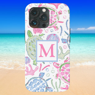 Watercolor Sea Turtles Ocean Monogram iPhone 13 Pro Case