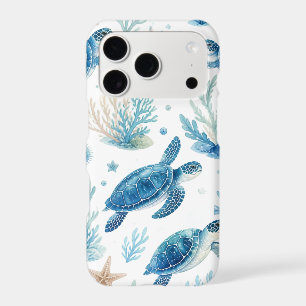 Watercolor Sea Turtles Pattern Blue Ocean