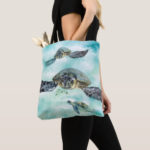 Watercolor Sea Turtles Under The Sea Tote Bag