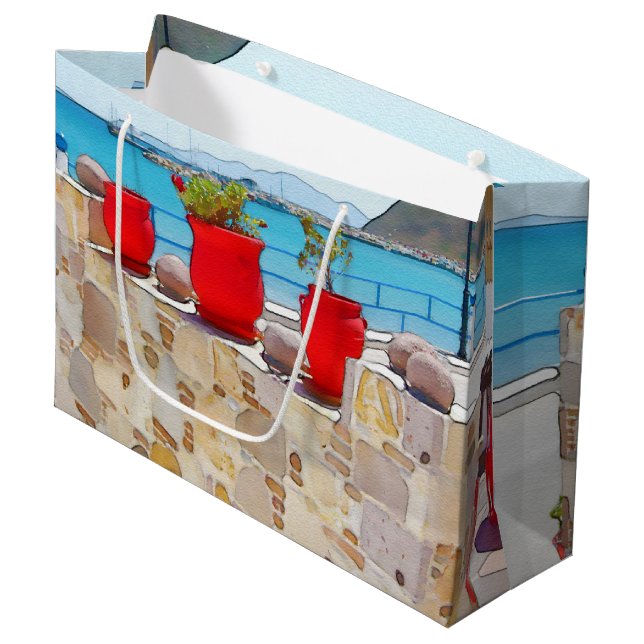 Watercolor sea view large gift bag (Front Angled)