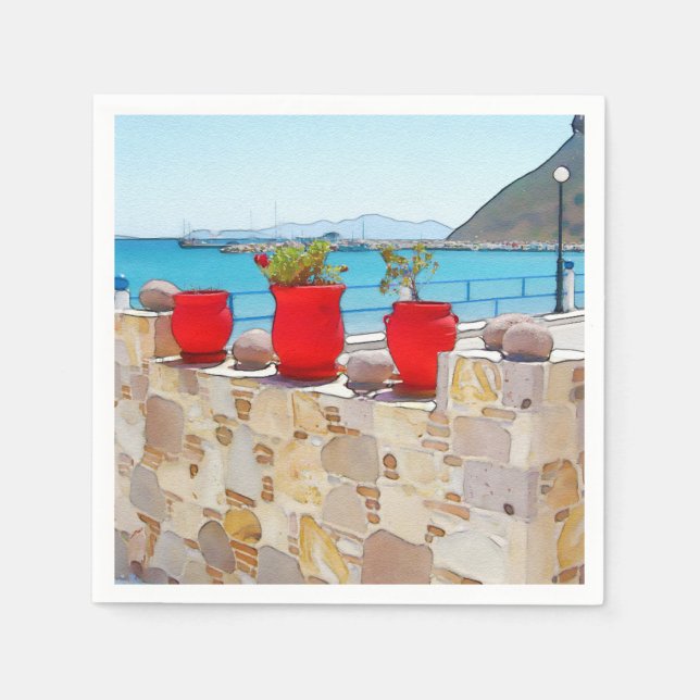 Watercolor sea view napkin (Front)