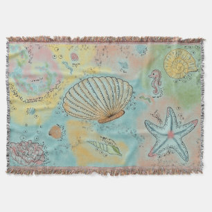 Watercolor Sea World Doodle Throw Blanket