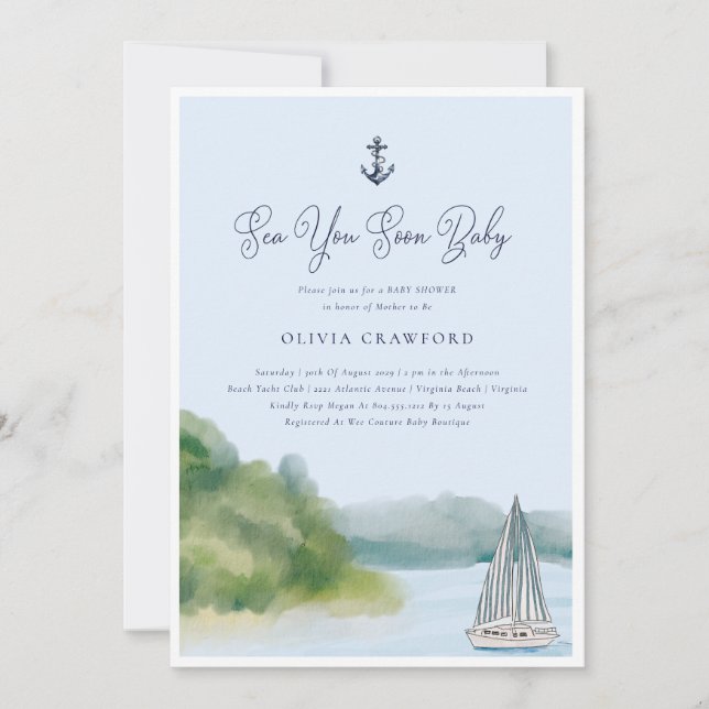 Watercolor Sea You Soon Baby Baby Shower  Invitation (Front)
