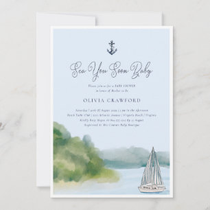 Watercolor Sea You Soon Baby Baby Shower  Invitation