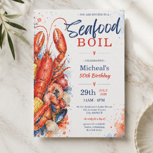 Watercolor Seafood Boil 50th Birthday Invitation