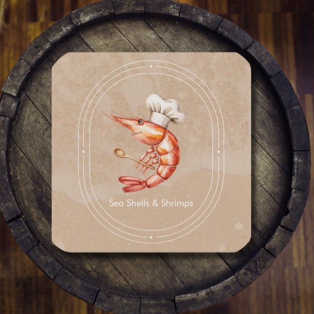 Watercolor Seafood / Coastal Beach Style Square Business Card (Watercolor Seafood / Coastal Beach Style Square Business Card #zazzlemade #shrimpsrestaurant #shef)