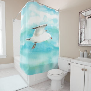 Watercolor Seagull Gull Bird in Rain art Shower Curtain