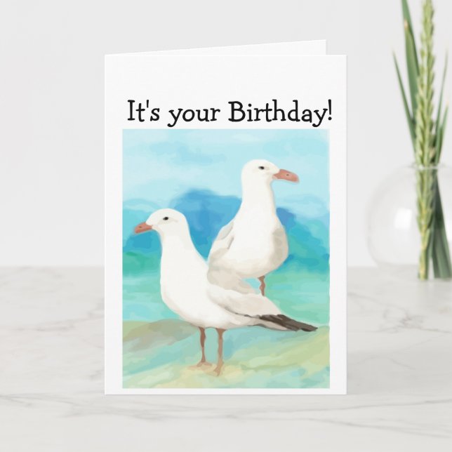 Watercolor Seagulls at the Beach Bird Nature Art Card (Front)