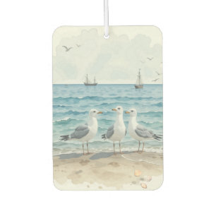  Watercolor Seagulls at the Beach Coastal Ocean Car Air Freshener