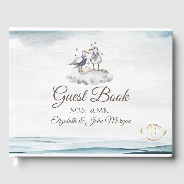 Watercolor Seagulls Beach Guest Book (Front)