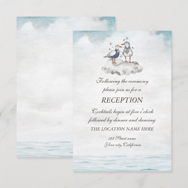 Watercolor Seagulls Beach Reception  Invitation (Front/Back)