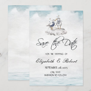 Watercolor Seagulls Beach Save The Date
