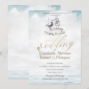 Watercolor Seagulls Beach Wedding Invitation