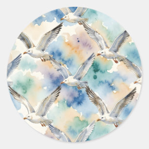 Watercolor Seagulls Seamless Pattern Coastal Home Classic Round Sticker