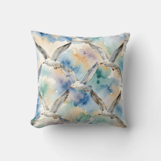 Watercolor Seagulls Seamless Pattern Coastal Home Cushion