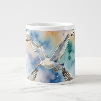 Watercolor Seagulls Seamless Pattern Coastal Home Large Coffee Mug