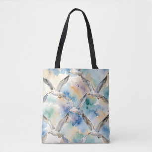 Watercolor Seagulls Seamless Pattern Coastal Home  Tote Bag
