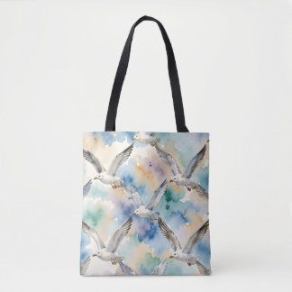 Watercolor Seagulls Seamless Pattern Coastal Home Tote Bag