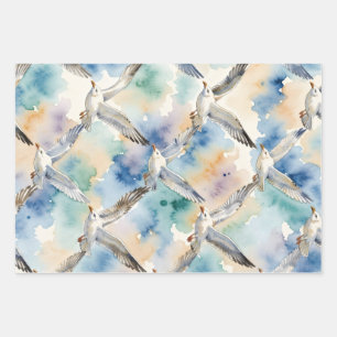 Watercolor Seagulls Seamless Pattern Coastal Home Wrapping Paper Sheet