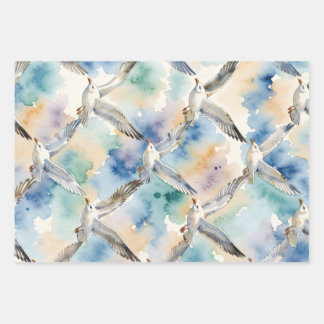 Watercolor Seagulls Seamless Pattern Coastal Home Wrapping Paper Sheet