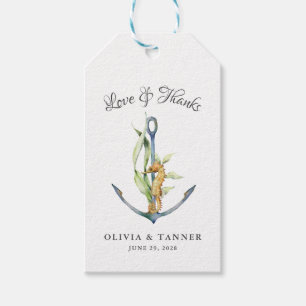 Watercolor Seahorse and Anchor Nautical Wedding Gift Tags
