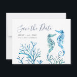 Watercolor Seahorse and Coral Save the Date<br><div class="desc">Announce your engagement with my save the date invitations featuring Save the Date in a trendy script typography style that evokes the look of hand lettering. This simple card features a replica of my original hand painted watercolor seahorses and coral with your names, wedding date and wedding location. Cards reverse...</div>