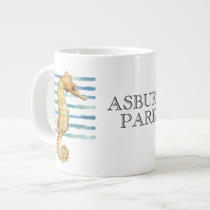 Watercolor Seahorse Beach Coastal Large Coffee Mug
