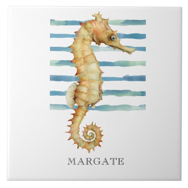 Watercolor Seahorse Beach Coastal MARGATE  Tile (Front)